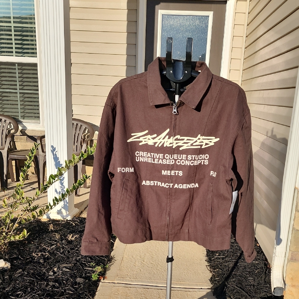 Pacsun Graffitti LA Gas Jacket Men's Size Large Brown New With Tags Graphic Text